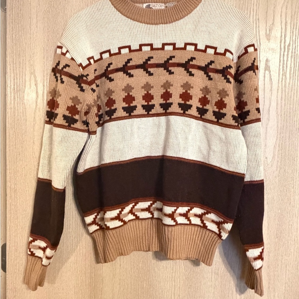 Vintage Silton California Men’s Knit Sweater – Southwestern Pattern – Size L